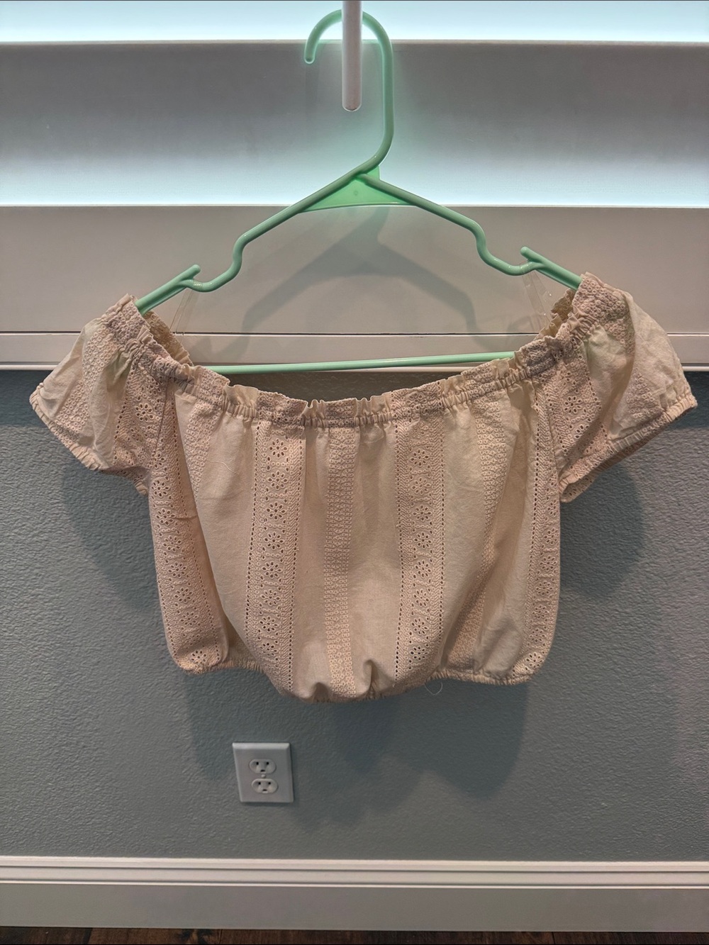 Cream Off-Shoulder Eyelet crop Top